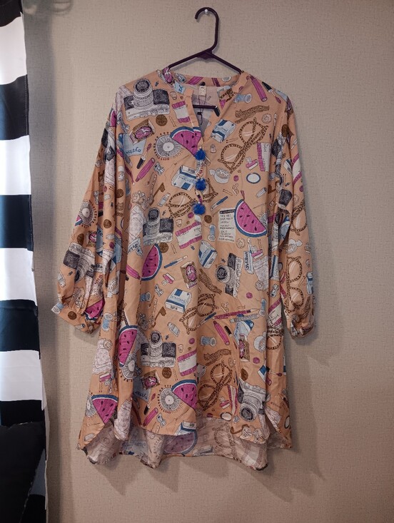 nishat Dresses & Skirts - Nishat Pret Beige Printed Mini Dress with Pink Accents Sz 8